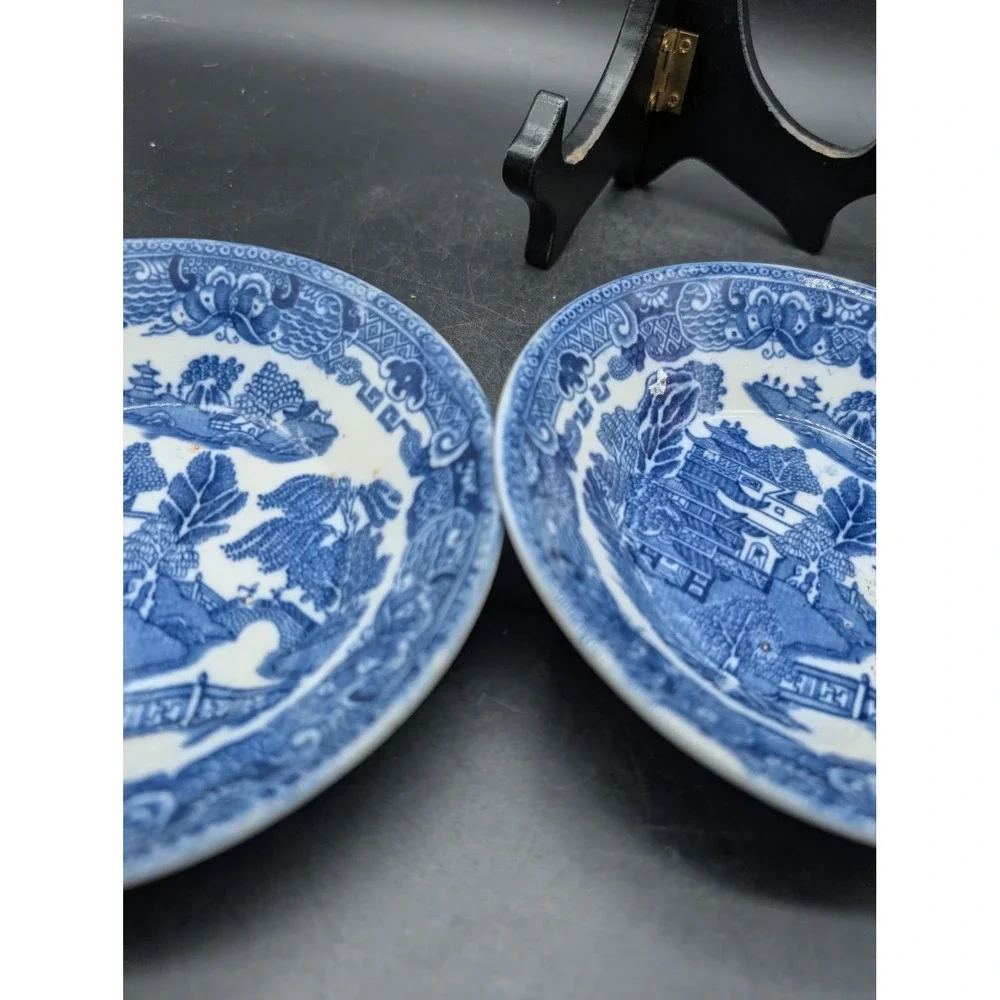 Antique Blue Willow Semi China England Small Bowls Deep Set of 2 Blue 5